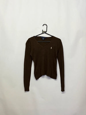 Ralph Lauren Sport Brown V-Neck Knit Sweater – Merino Wool & Cashmere