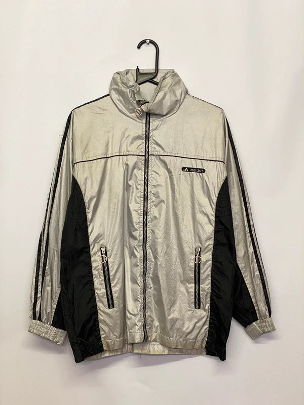 Vintage Adidas Silver & Black Full-Zip Track Jacket