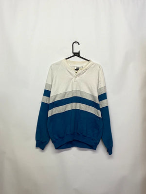 Vintage Claybrooke Sport Colourblock Henley Sweatshirt – Blue/White/Grey – XL