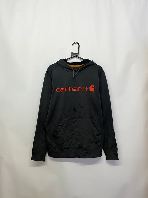 Carhartt Black Hoodie with Red Logo Print – Relaxed Fit – Size M