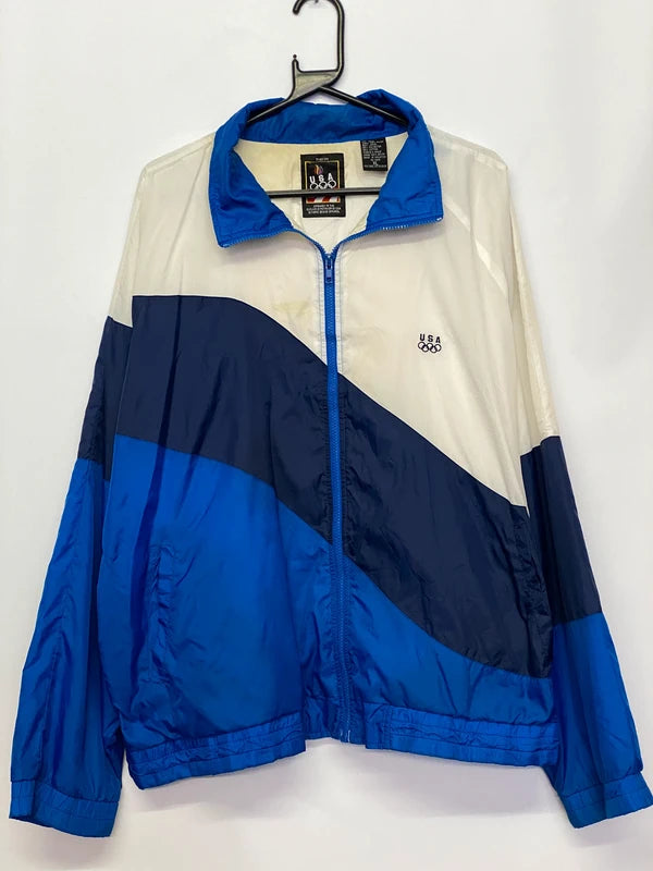 Vintage USA Olympics Blue & White Colorblock Windbreaker Jacket – Men’s XL