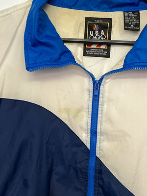 Vintage USA Olympics Blue & White Colorblock Windbreaker Jacket – Men’s XL