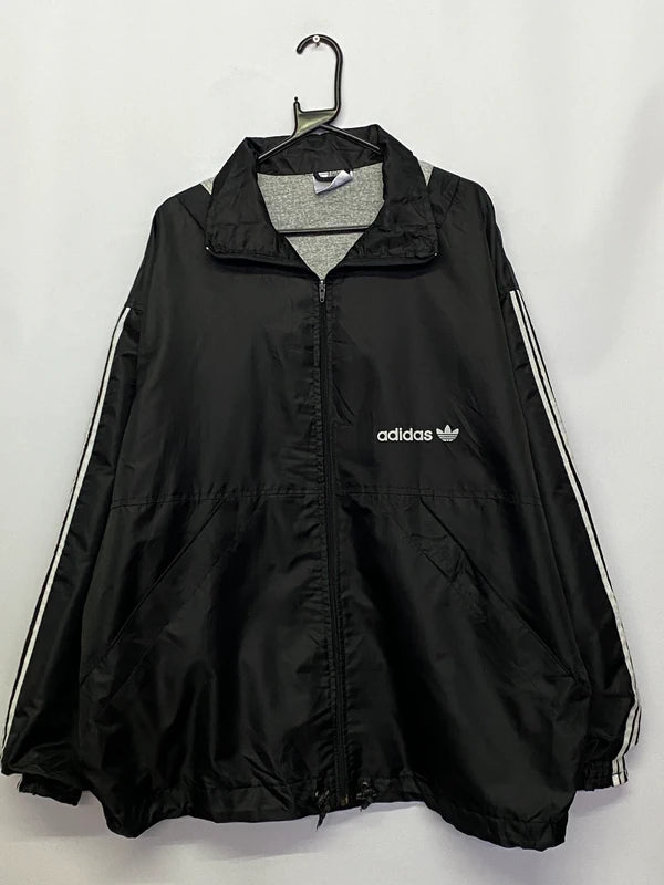 Adidas Originals Black Trefoil Windbreaker Jacket with Hood – Men’s XL