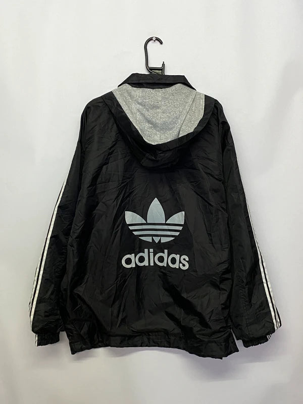 Adidas Originals Black Trefoil Windbreaker Jacket with Hood – Men’s XL