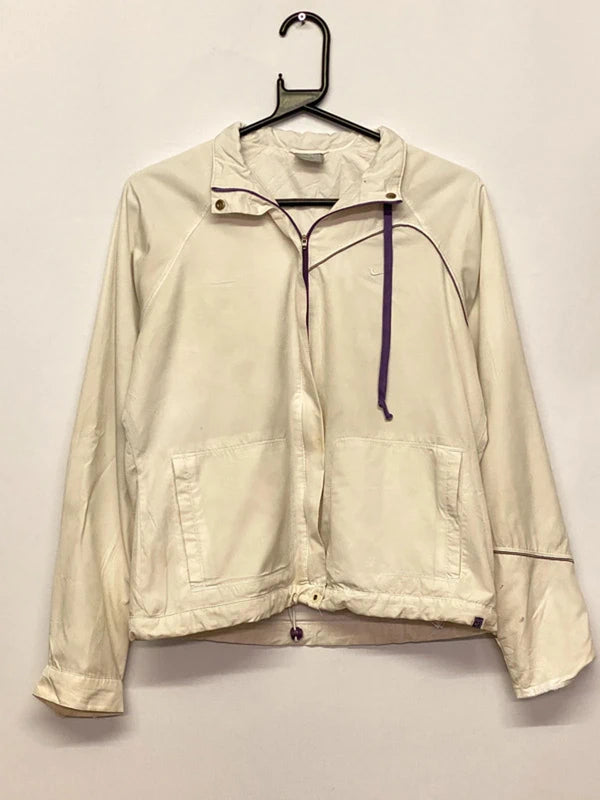 Vintage Nike Cream Hooded Windbreaker Jacket – Size M (160 cm)