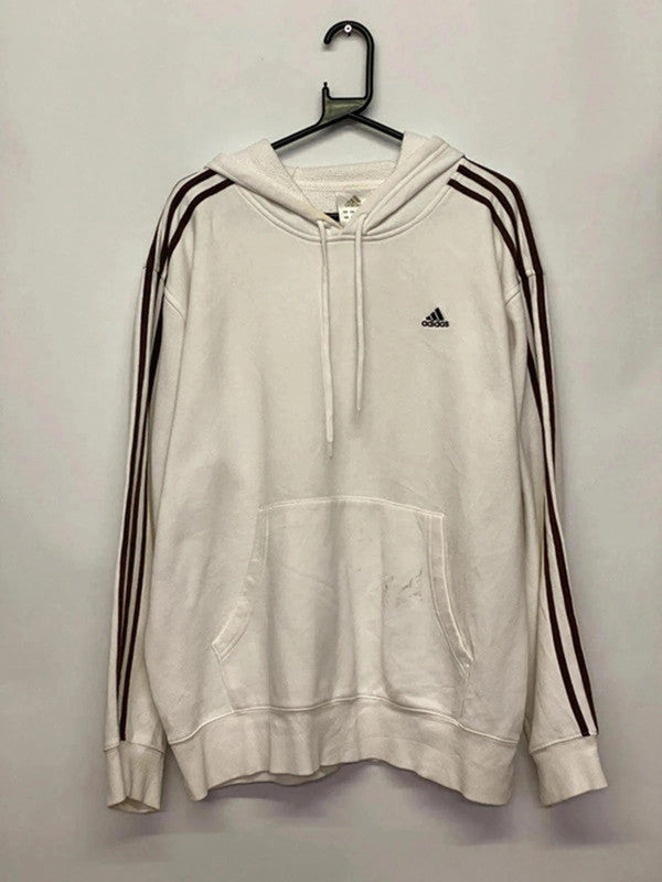 Adidas White 3-Stripes Hoodie – Men’s L