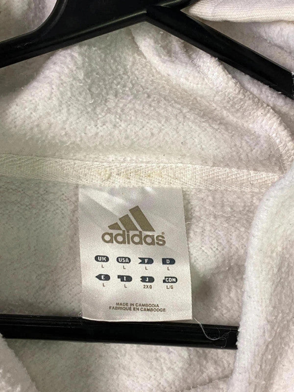Adidas White 3-Stripes Hoodie – Men’s L