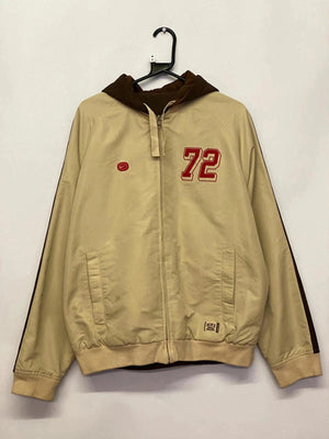 Vintage Beige & Brown Zip-Up Jacket with “72” Patch – Men’s L