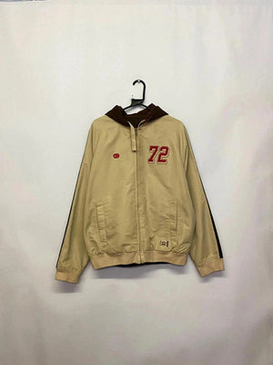 Vintage Beige & Brown Zip-Up Jacket with “72” Patch – Men’s L
