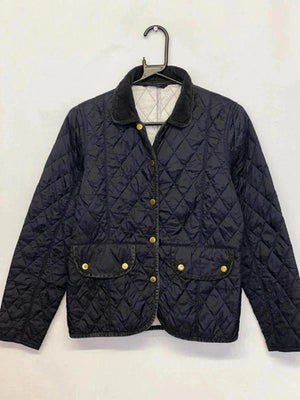 Classic Quilted Jacket with Cord Collar – Barbour Style – Navy Blue