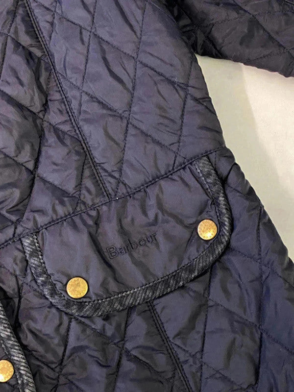 Classic Quilted Jacket with Cord Collar – Barbour Style – Navy Blue