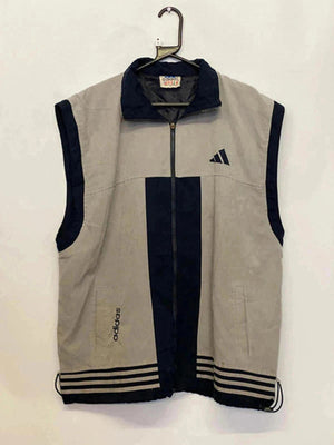 Vintage Adidas Sleeveless Track Vest – Grey/Navy – Size XXL