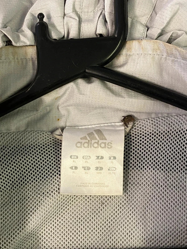 Adidas Light Grey & Black Hooded Windbreaker Jacket – Size XL