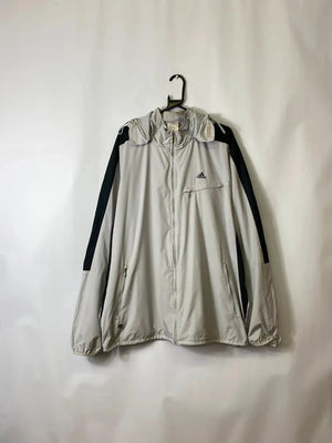 Adidas Light Grey & Black Hooded Windbreaker Jacket – Size XL