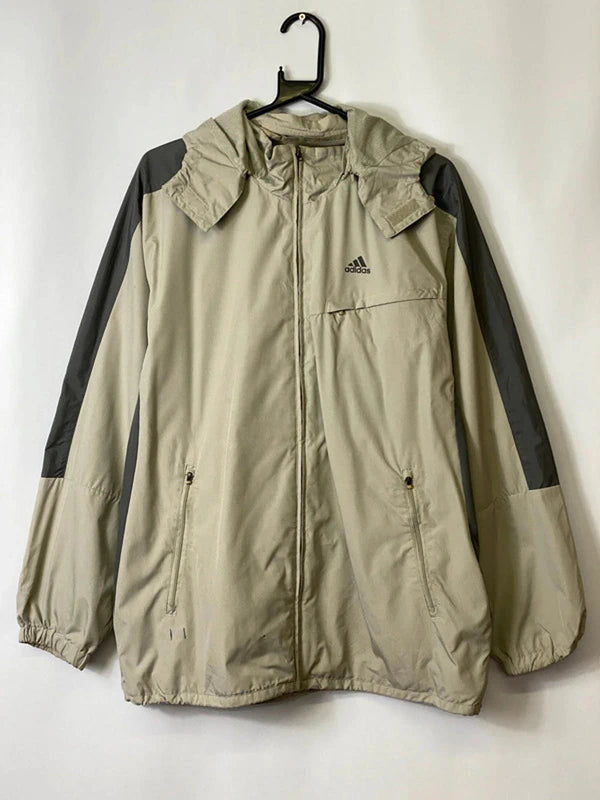 Adidas Beige & Grey Full-Zip Hooded Windbreaker Jacket