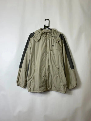 Adidas Beige & Grey Full-Zip Hooded Windbreaker Jacket