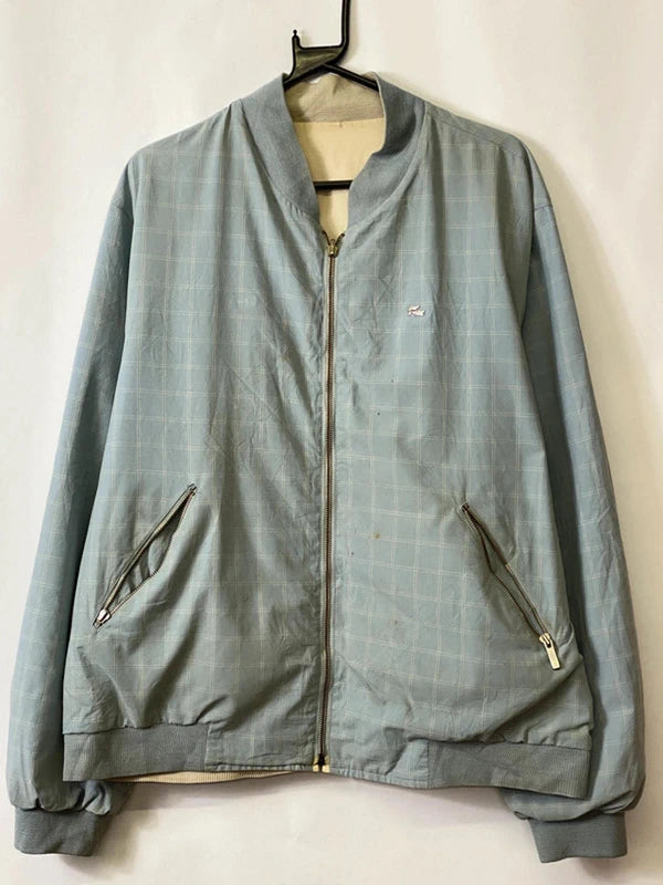 Vintage Lacoste Light Blue Checked Bomber Jacket – Size 56/7 (XXL)