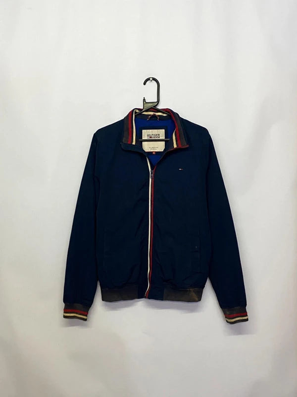 Hilfiger Denim Navy Bomber Jacket with Striped Trim – Men’s S