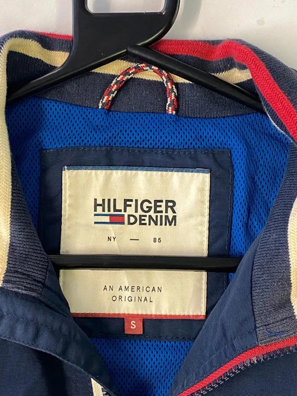 Hilfiger Denim Navy Bomber Jacket with Striped Trim – Men’s S