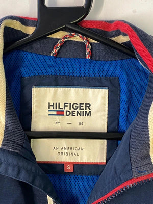 Hilfiger Denim Navy Bomber Jacket with Striped Trim – Men’s S