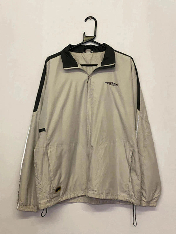 Vintage Umbro Beige & Black Full-Zip Windbreaker Jacket – Y2K Style