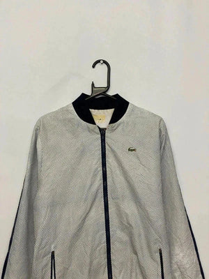 Lacoste White & Navy Zip-Up Jacket – Micro Check Pattern