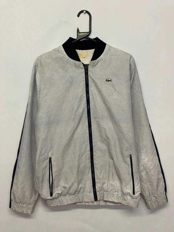 Lacoste White & Navy Zip-Up Jacket – Micro Check Pattern