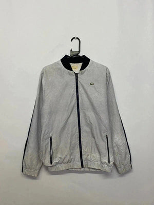 Lacoste White & Navy Zip-Up Jacket – Micro Check Pattern