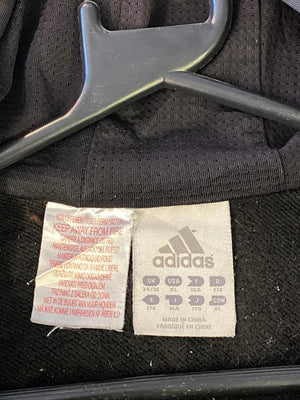 Vintage Adidas Hooded Track Jacket – Black/Grey 3-Stripes – Size XL