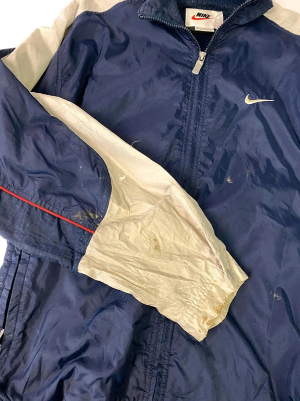 Vintage Nike Windbreaker Jacket – Navy & Beige – Made in Taiwan
