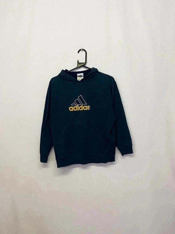 Adidas Navy Hoodie with Embroidered Yellow Logo – Youth Size