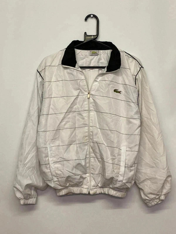 Lacoste White Vintage Track Jacket with Black Collar