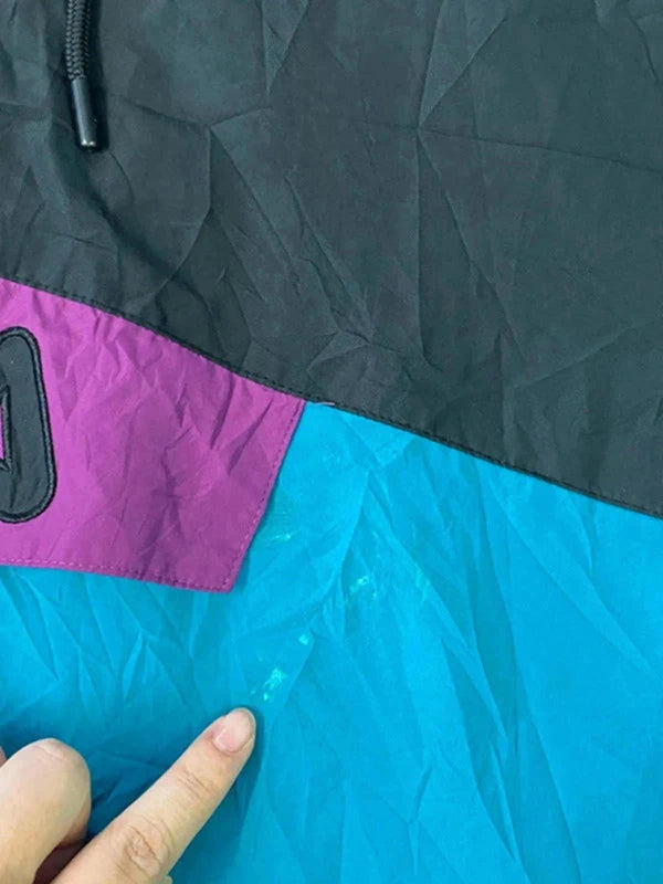 Vintage FILA Colourblock 1/4 Zip Windbreaker – Black/Teal/Purple – Size XL