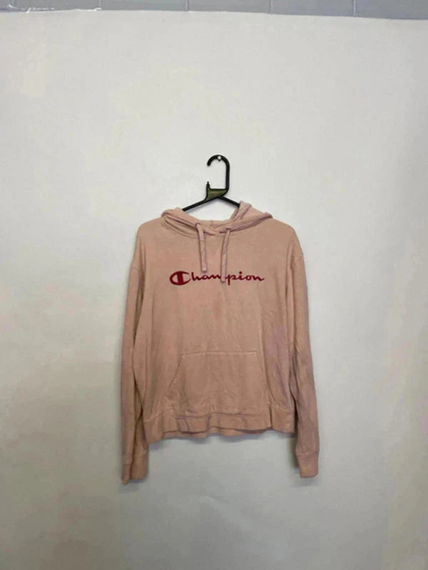 Champion Pink Embroidered Logo Hoodie (Size L)