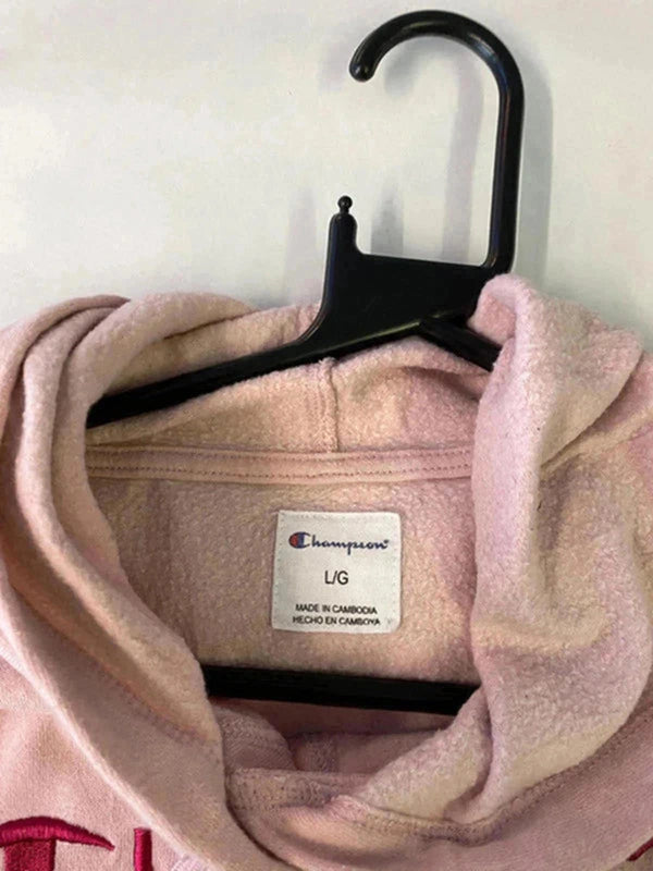 Champion Pink Embroidered Logo Hoodie (Size L)