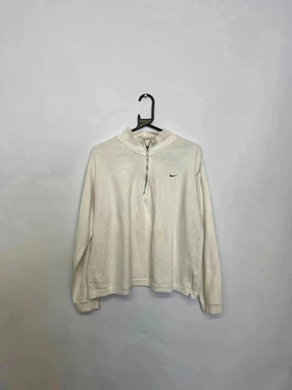 Nike White 1/4 Zip Fleece Sweatshirt (Size L, Made in Turkey)