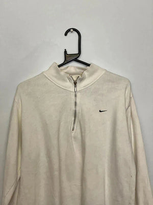 Nike White 1/4 Zip Fleece Sweatshirt (Size L, Made in Turkey)