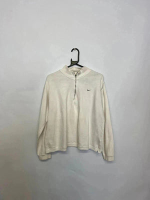 Nike White 1/4 Zip Fleece Sweatshirt (Size L, Made in Turkey)