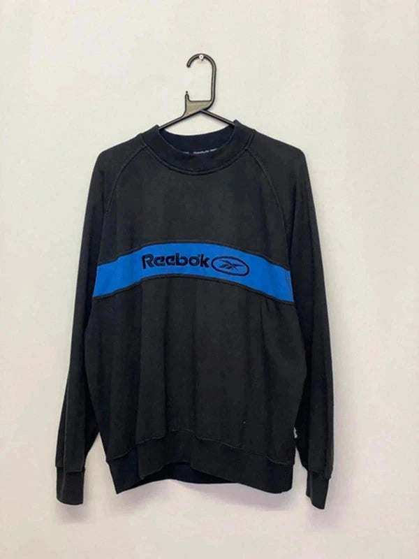 Vintage Reebok Sweatshirt – Black & Blue Logo Stripe