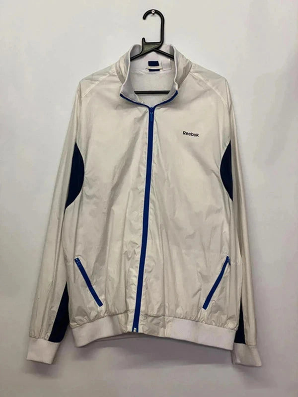 Reebok Vintage White & Blue Full-Zip Windbreaker Jacket