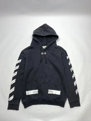 Off-White Inspired Black Hoodie with White Stripe Print (Men’s L)