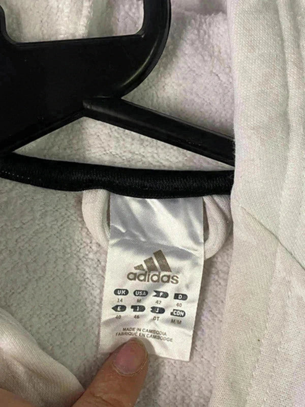 Adidas White Hoodie – Women’s L Drawstring Hem & Logo