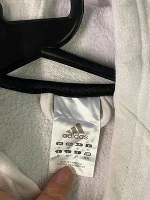 Adidas White Hoodie – Women’s L Drawstring Hem & Logo