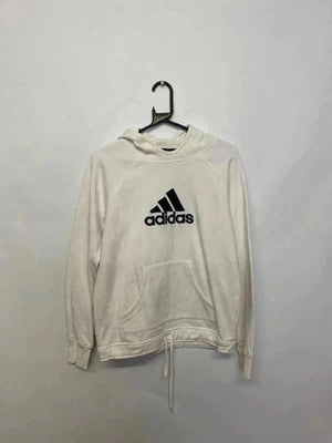 Adidas White Hoodie – Women’s L Drawstring Hem & Logo