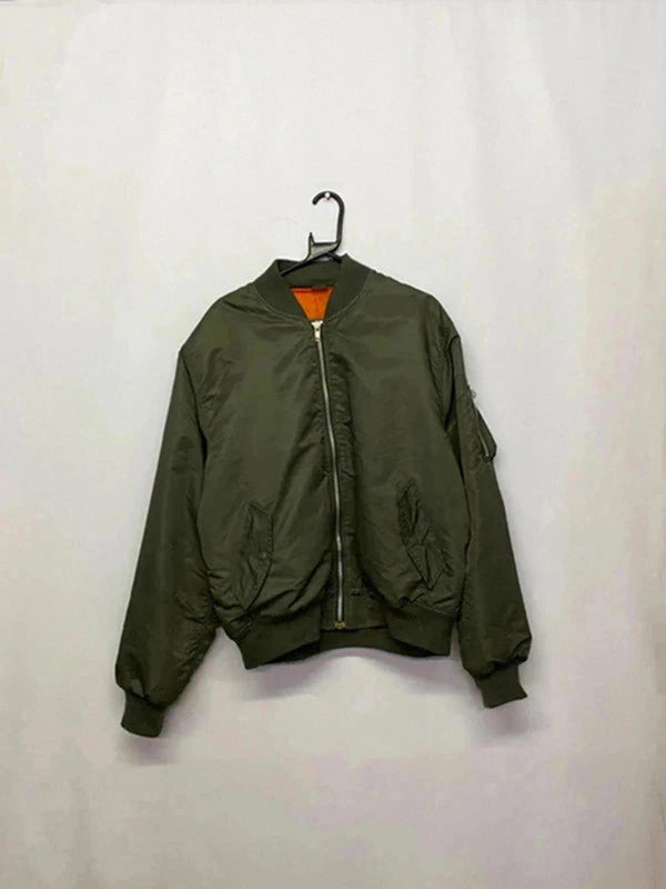 Vintage MA-1 Style Olive Bomber Jacket – Reversible Orange Lining