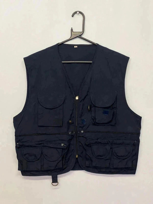 Vintage Utility Multi-Pocket Gilet Vest – Navy – Size XL