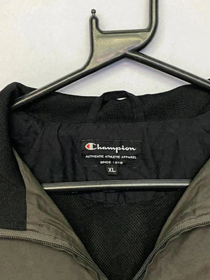 Champion Vintage Zip-Up Windbreaker Jacket – Men’s XL, Olive & Black, Retro Sportswear