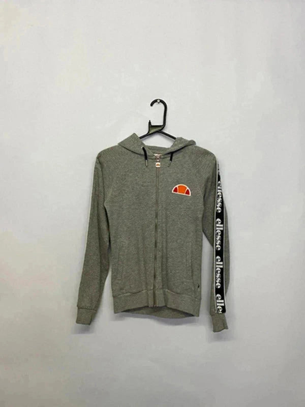 Ellesse Grey Zip-Up Hoodie with Logo Sleeve Taping