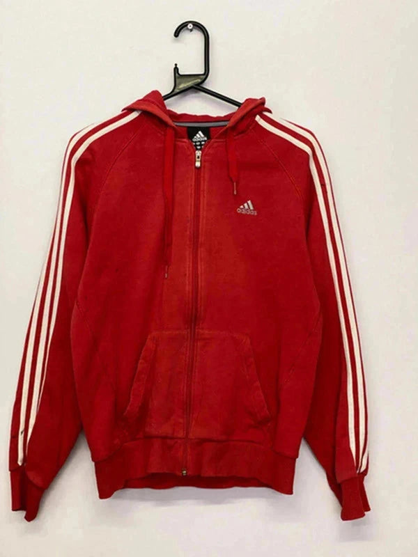 Adidas Essentials Red Zip Hoodie - Size S