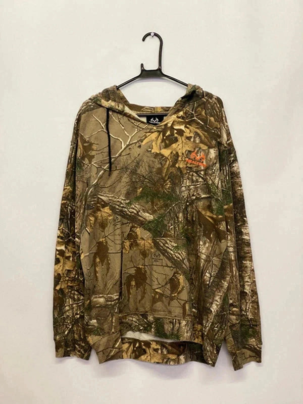 Realtree Camo Print Hoodie with Orange Chest Logo – Men’s L